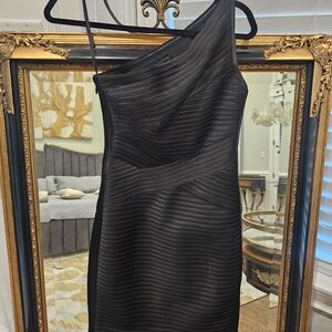 BCBGMaxAzria Black Textured One-Shoulder Dress
